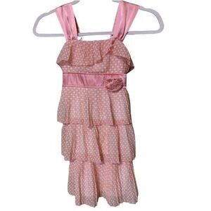 Candies Girls Spring Dress S Pleated Layered Coral Polka Dot Satin Straps